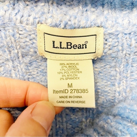 L.L. Bean | Wool Blend Blue Knit Cardigan Sweater Size Medium - Picture 3 of 7